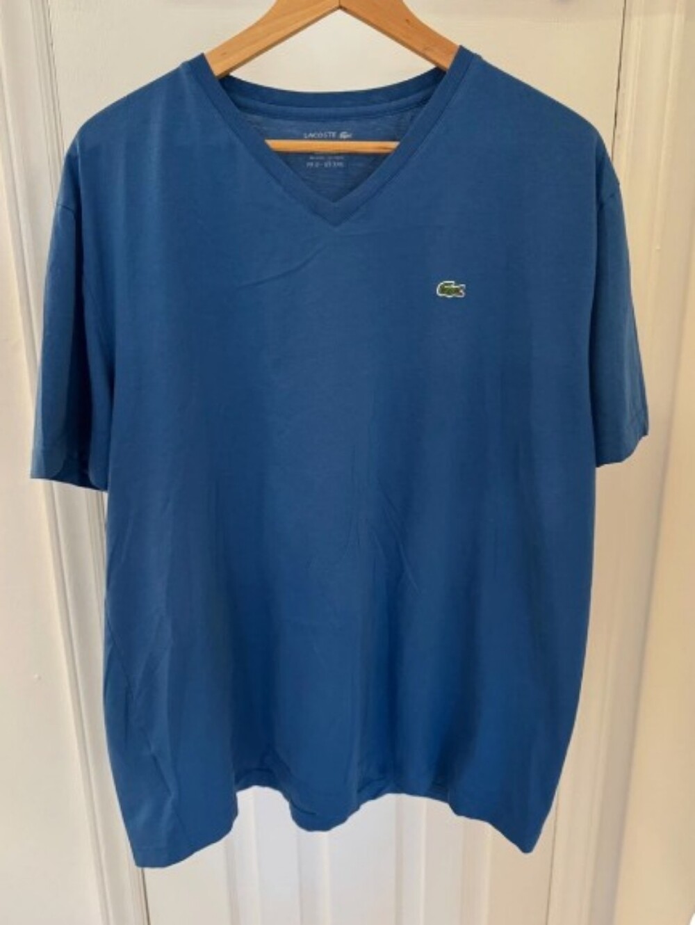 Lacoste Short Sleeve V-Neck Tee in Blue with Crocodile Logo